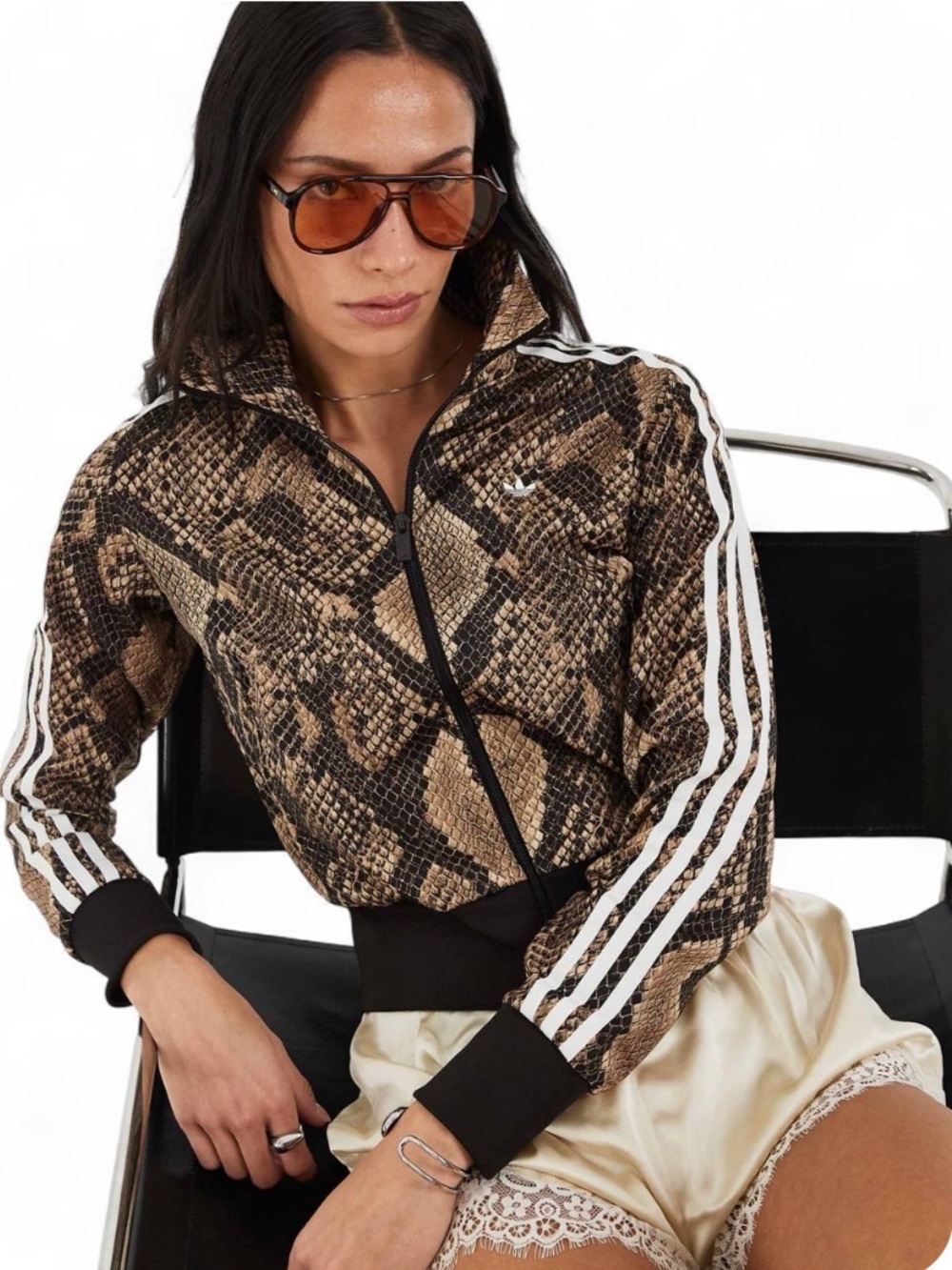 adidas Originals Snake-Print Bomber Jacket in Brown and Black